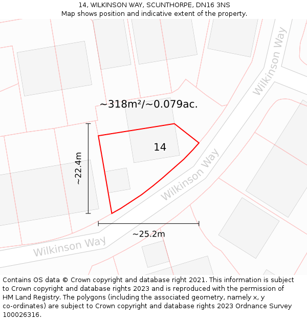 14, WILKINSON WAY, SCUNTHORPE, DN16 3NS: Plot and title map