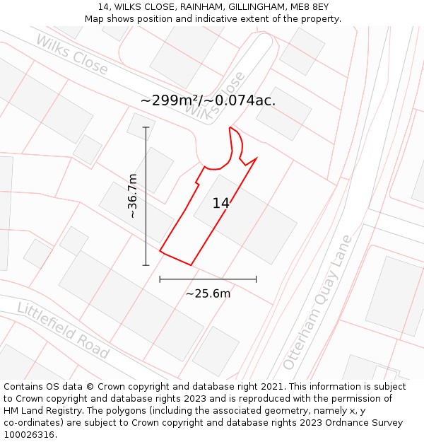 14, WILKS CLOSE, RAINHAM, GILLINGHAM, ME8 8EY: Plot and title map
