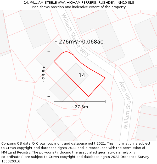 14, WILLIAM STEELE WAY, HIGHAM FERRERS, RUSHDEN, NN10 8LS: Plot and title map