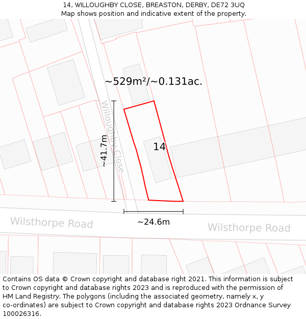 14, WILLOUGHBY CLOSE, BREASTON, DERBY, DE72 3UQ: Plot and title map
