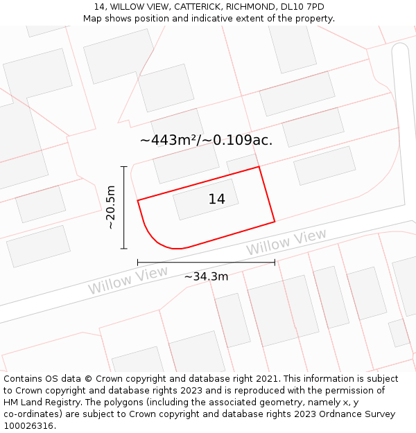 14, WILLOW VIEW, CATTERICK, RICHMOND, DL10 7PD: Plot and title map