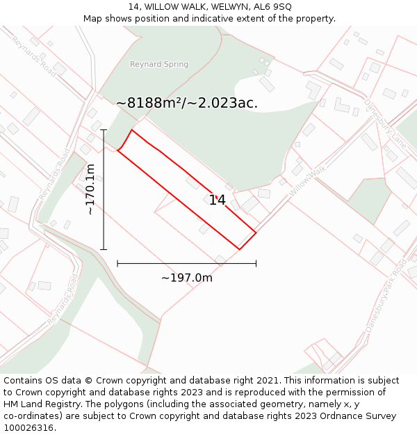 14, WILLOW WALK, WELWYN, AL6 9SQ: Plot and title map