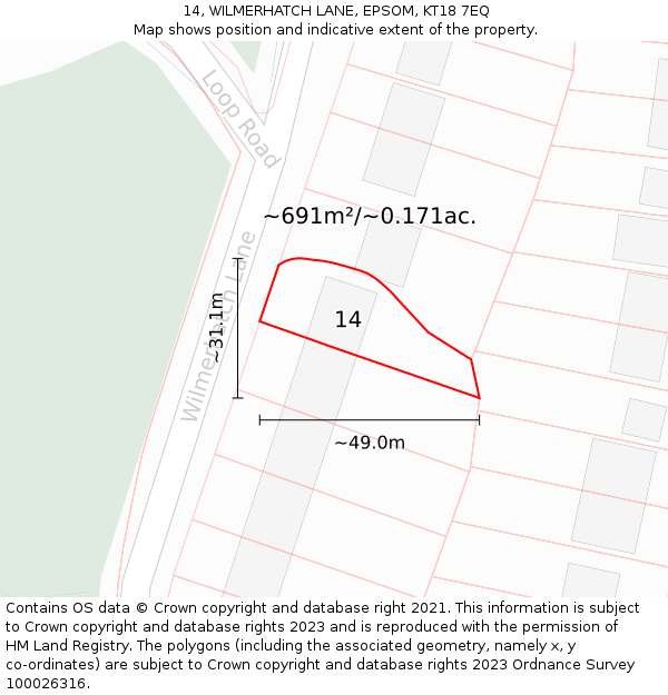 14, WILMERHATCH LANE, EPSOM, KT18 7EQ: Plot and title map
