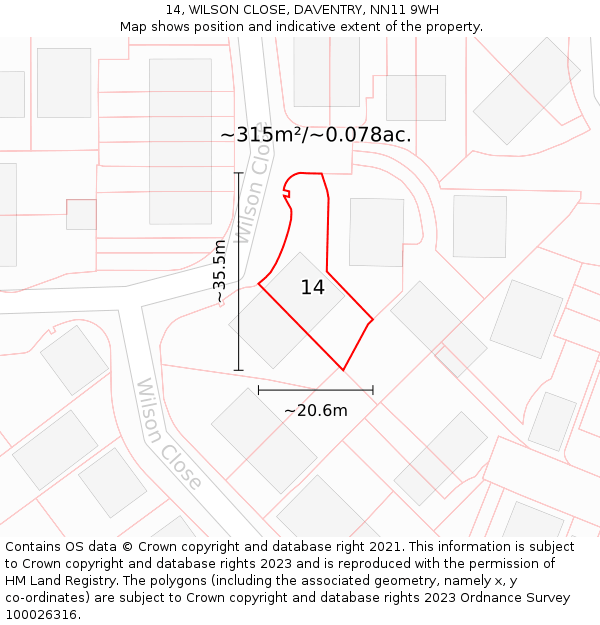 14, WILSON CLOSE, DAVENTRY, NN11 9WH: Plot and title map