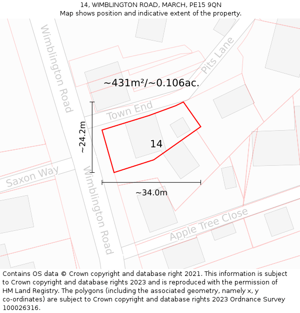 14, WIMBLINGTON ROAD, MARCH, PE15 9QN: Plot and title map