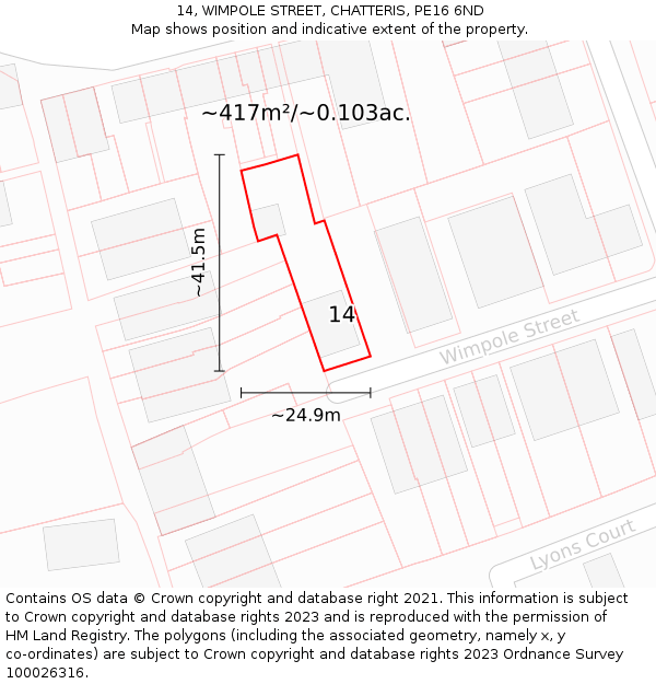 14, WIMPOLE STREET, CHATTERIS, PE16 6ND: Plot and title map