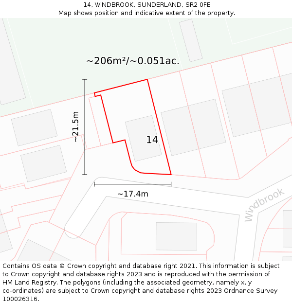 14, WINDBROOK, SUNDERLAND, SR2 0FE: Plot and title map