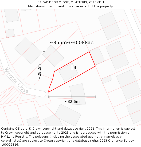 14, WINDSOR CLOSE, CHATTERIS, PE16 6DH: Plot and title map