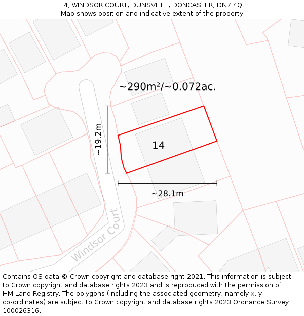 14, WINDSOR COURT, DUNSVILLE, DONCASTER, DN7 4QE: Plot and title map