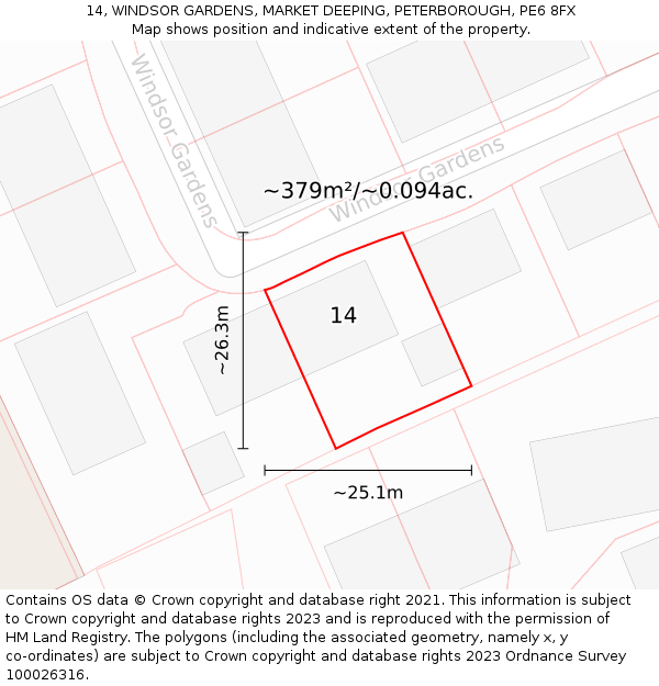 14, WINDSOR GARDENS, MARKET DEEPING, PETERBOROUGH, PE6 8FX: Plot and title map