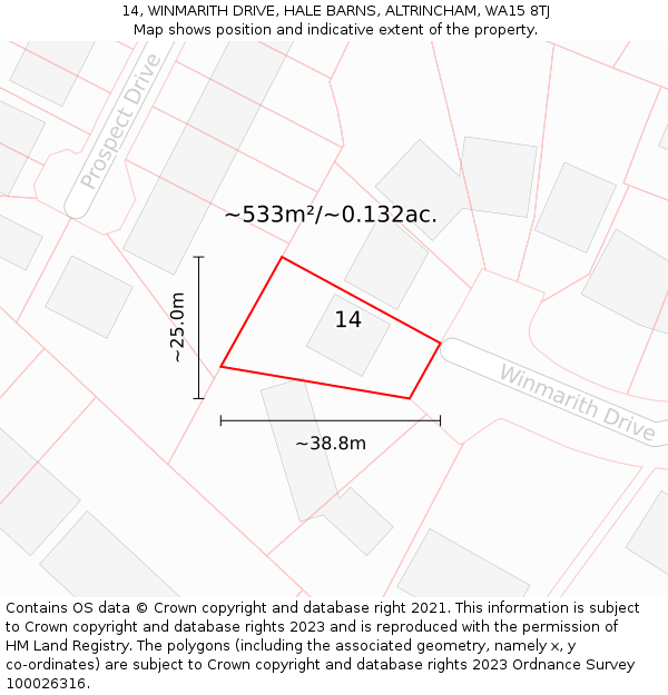 14, WINMARITH DRIVE, HALE BARNS, ALTRINCHAM, WA15 8TJ: Plot and title map