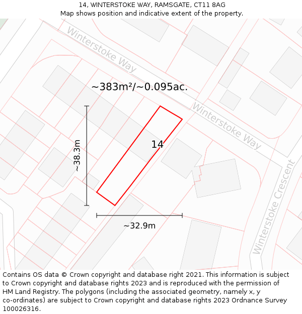 14, WINTERSTOKE WAY, RAMSGATE, CT11 8AG: Plot and title map