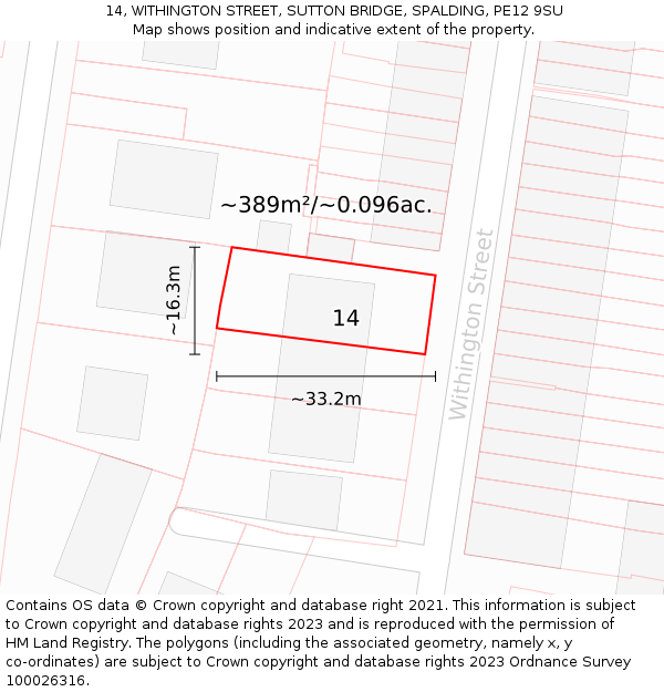 14, WITHINGTON STREET, SUTTON BRIDGE, SPALDING, PE12 9SU: Plot and title map