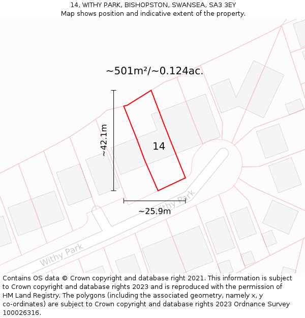 14, WITHY PARK, BISHOPSTON, SWANSEA, SA3 3EY: Plot and title map