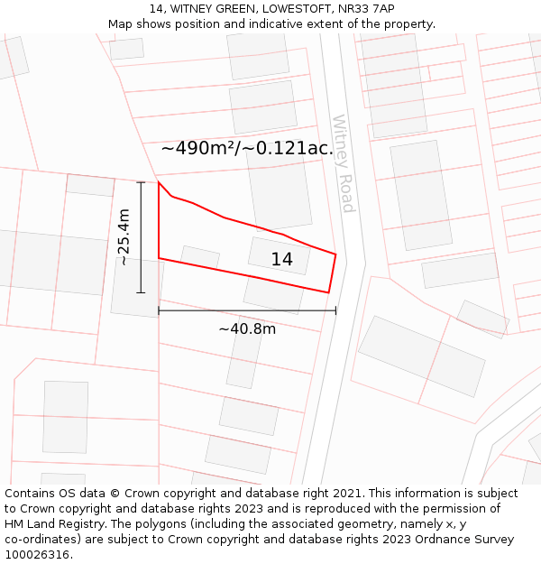 14, WITNEY GREEN, LOWESTOFT, NR33 7AP: Plot and title map
