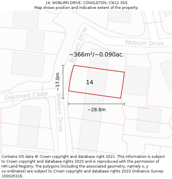 14, WOBURN DRIVE, CONGLETON, CW12 3SS: Plot and title map