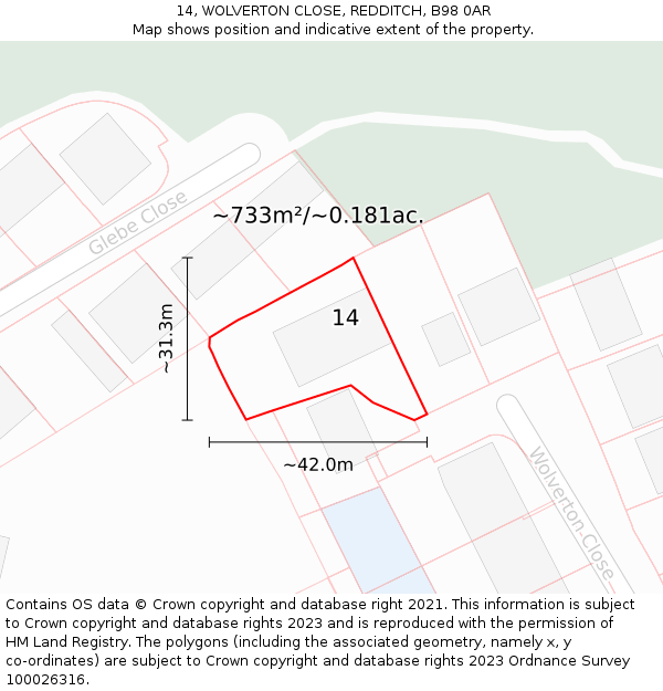 14, WOLVERTON CLOSE, REDDITCH, B98 0AR: Plot and title map