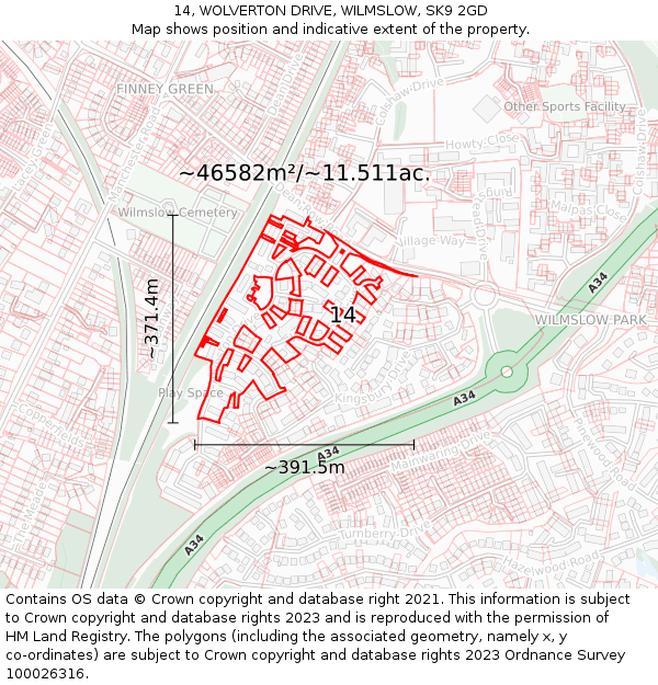 14, WOLVERTON DRIVE, WILMSLOW, SK9 2GD: Plot and title map