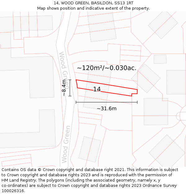 14, WOOD GREEN, BASILDON, SS13 1RT: Plot and title map