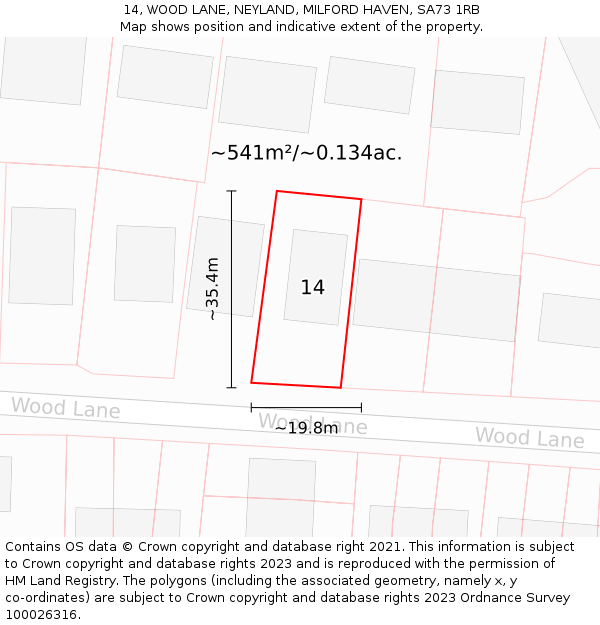 14, WOOD LANE, NEYLAND, MILFORD HAVEN, SA73 1RB: Plot and title map