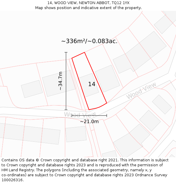 14, WOOD VIEW, NEWTON ABBOT, TQ12 1YX: Plot and title map