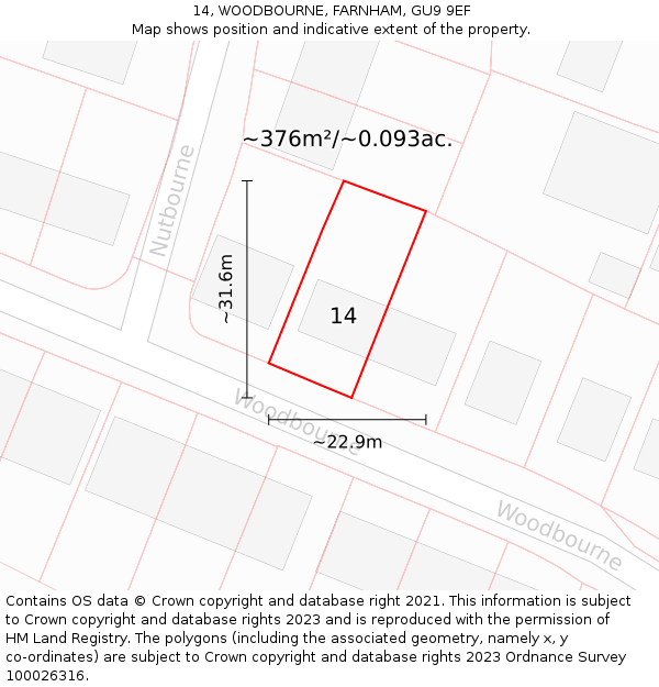 14, WOODBOURNE, FARNHAM, GU9 9EF: Plot and title map