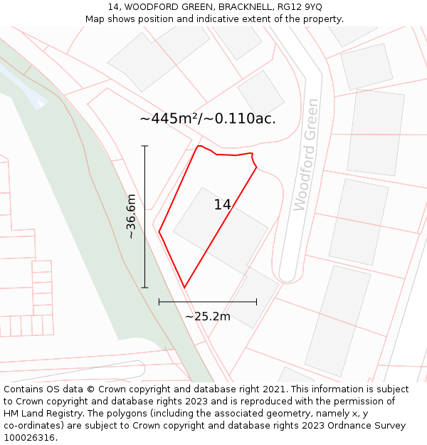 14, WOODFORD GREEN, BRACKNELL, RG12 9YQ: Plot and title map