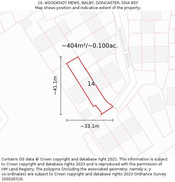 14, WOODKNOT MEWS, BALBY, DONCASTER, DN4 8SY: Plot and title map