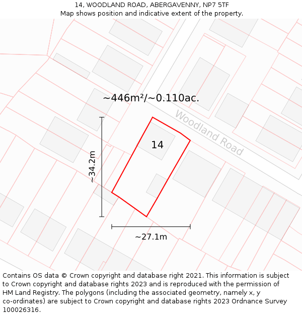 14, WOODLAND ROAD, ABERGAVENNY, NP7 5TF: Plot and title map