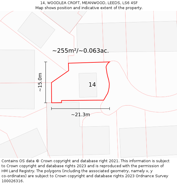 14, WOODLEA CROFT, MEANWOOD, LEEDS, LS6 4SF: Plot and title map
