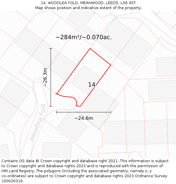 14, WOODLEA FOLD, MEANWOOD, LEEDS, LS6 4ST: Plot and title map