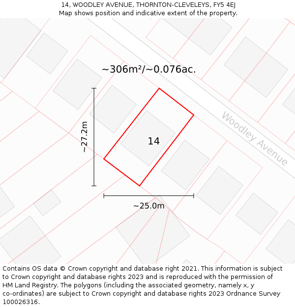 14, WOODLEY AVENUE, THORNTON-CLEVELEYS, FY5 4EJ: Plot and title map