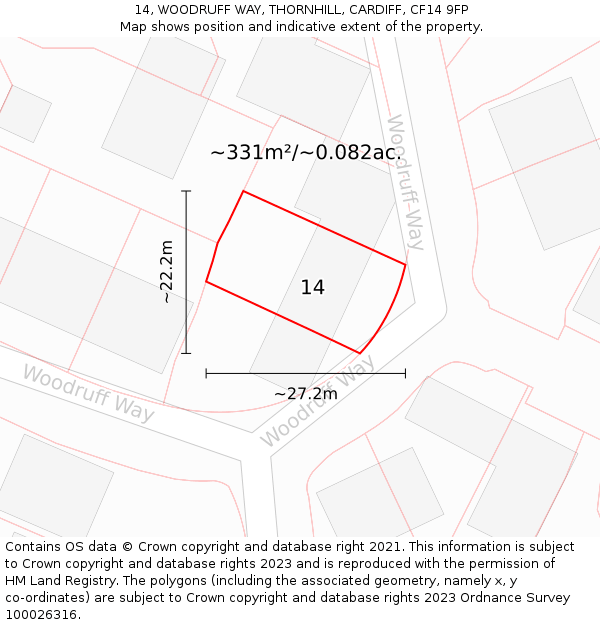 14, WOODRUFF WAY, THORNHILL, CARDIFF, CF14 9FP: Plot and title map