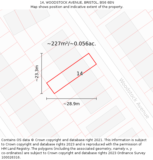14, WOODSTOCK AVENUE, BRISTOL, BS6 6EN: Plot and title map