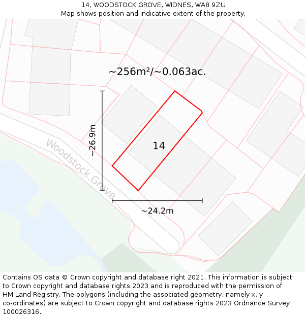14, WOODSTOCK GROVE, WIDNES, WA8 9ZU: Plot and title map