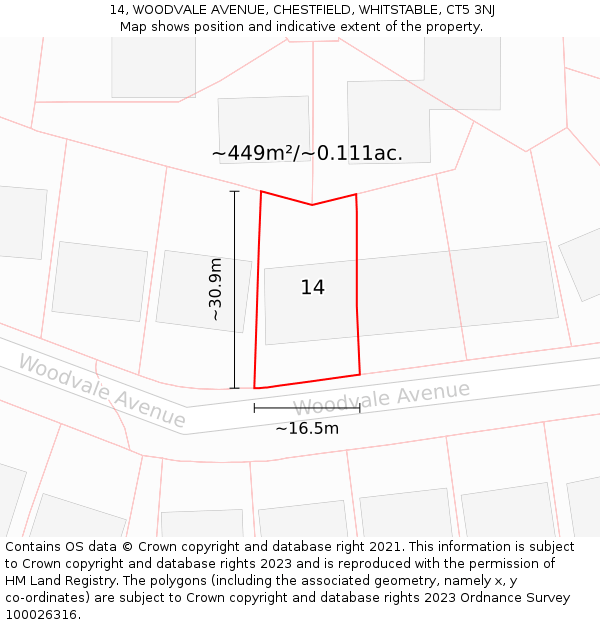 14, WOODVALE AVENUE, CHESTFIELD, WHITSTABLE, CT5 3NJ: Plot and title map