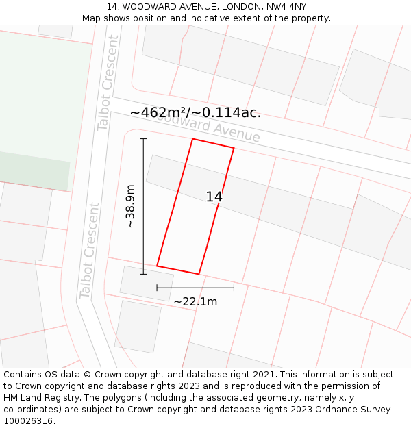 14, WOODWARD AVENUE, LONDON, NW4 4NY: Plot and title map