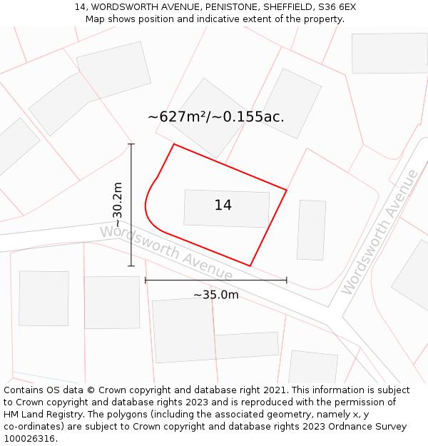 14, WORDSWORTH AVENUE, PENISTONE, SHEFFIELD, S36 6EX: Plot and title map