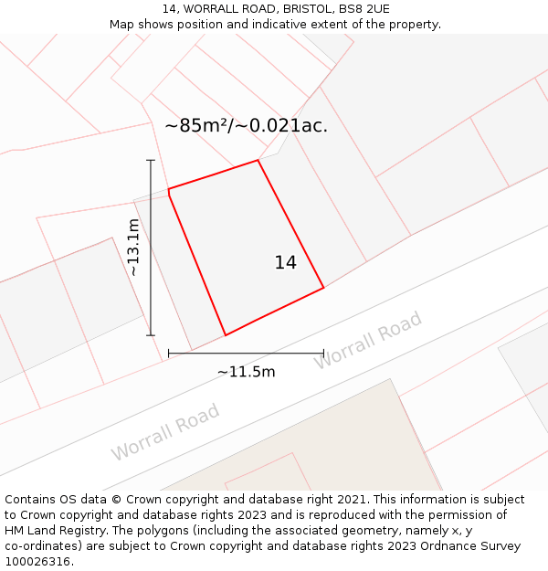 14, WORRALL ROAD, BRISTOL, BS8 2UE: Plot and title map