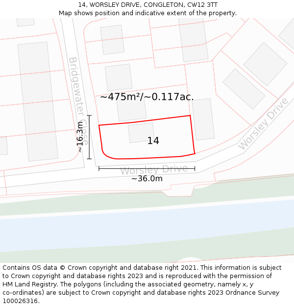 14, WORSLEY DRIVE, CONGLETON, CW12 3TT: Plot and title map