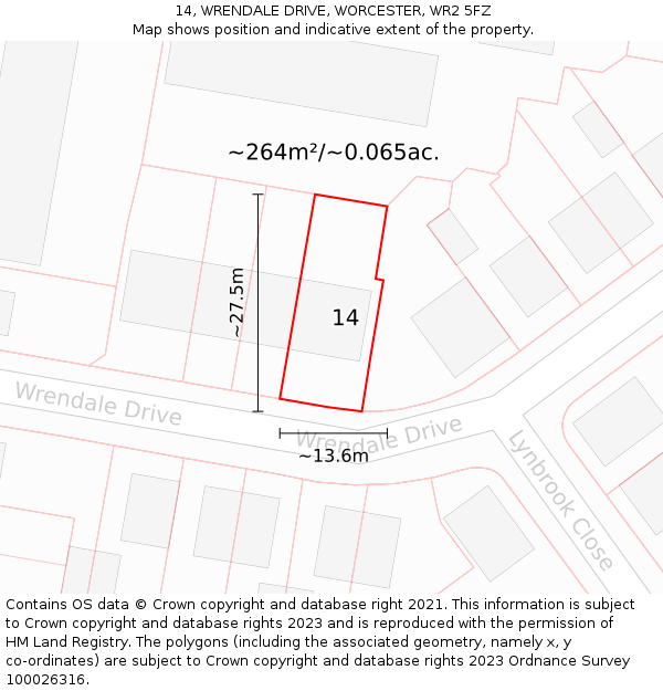 14, WRENDALE DRIVE, WORCESTER, WR2 5FZ: Plot and title map