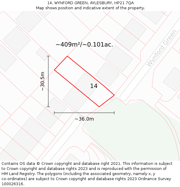 14, WYNFORD GREEN, AYLESBURY, HP21 7QA: Plot and title map