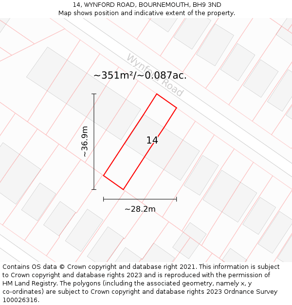 14, WYNFORD ROAD, BOURNEMOUTH, BH9 3ND: Plot and title map