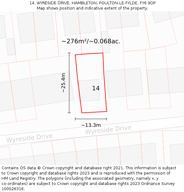 14, WYRESIDE DRIVE, HAMBLETON, POULTON-LE-FYLDE, FY6 9DP: Plot and title map