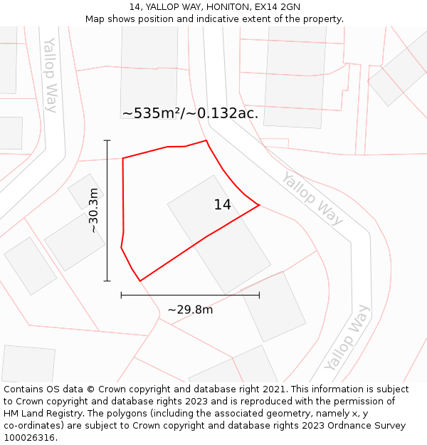 14, YALLOP WAY, HONITON, EX14 2GN: Plot and title map