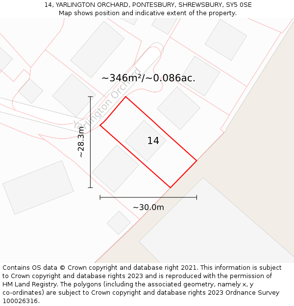 14, YARLINGTON ORCHARD, PONTESBURY, SHREWSBURY, SY5 0SE: Plot and title map