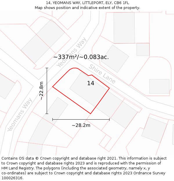 14, YEOMANS WAY, LITTLEPORT, ELY, CB6 1FL: Plot and title map
