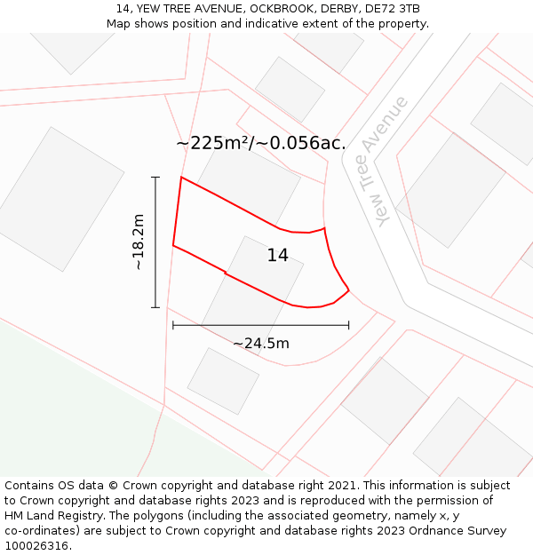 14, YEW TREE AVENUE, OCKBROOK, DERBY, DE72 3TB: Plot and title map