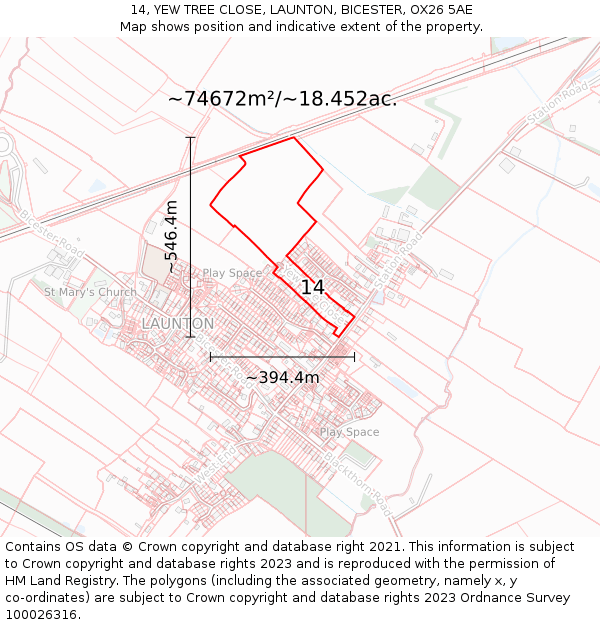 14, YEW TREE CLOSE, LAUNTON, BICESTER, OX26 5AE: Plot and title map