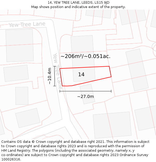 14, YEW TREE LANE, LEEDS, LS15 9JD: Plot and title map